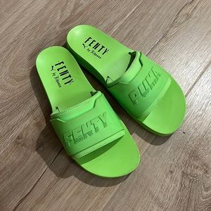 Lime green Neoprene Puma Fenty slides